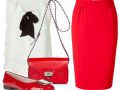 модные тренды, красная юбка, сумочка, кольца